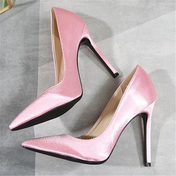 

women pumps 11cm high heels gold silver silk wedding shoes ladies fashion pointed toe thin party banquet stiletto dress, Black