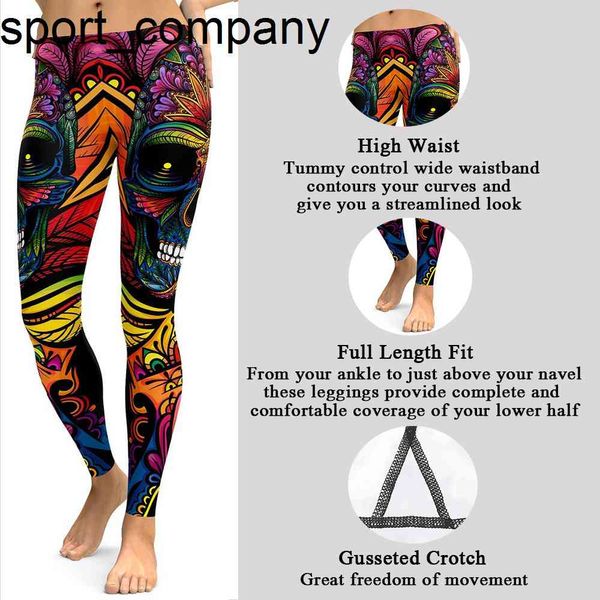 Leggings atletici con teschio tribale per fitness 2021 collant push up per fianchi abbigliamento da allenamento pantaloni activewear colorati