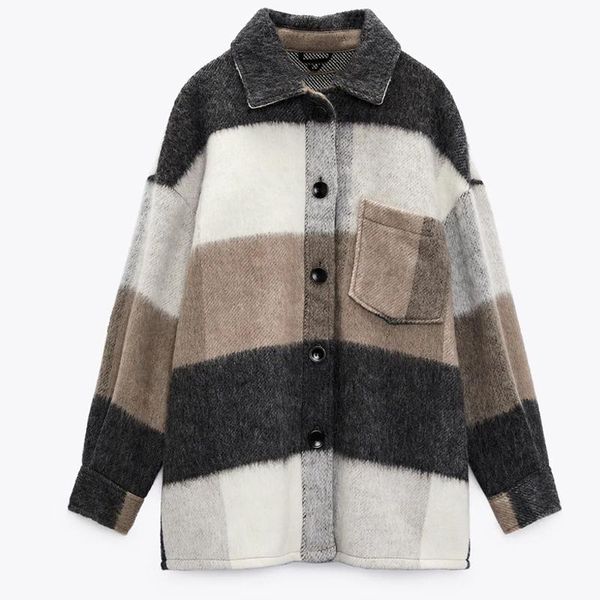 

women's jackets autumn women plaid shirt coats female, Black;brown