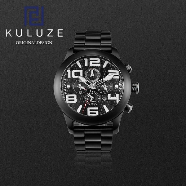 

wristwatches kuluze titanium watch black pvd coated diving men sport number glow in the dark scanseconds, Slivery;brown