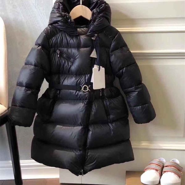 

autumn and winter 2021 girls' goose down long belt jacket return, Black