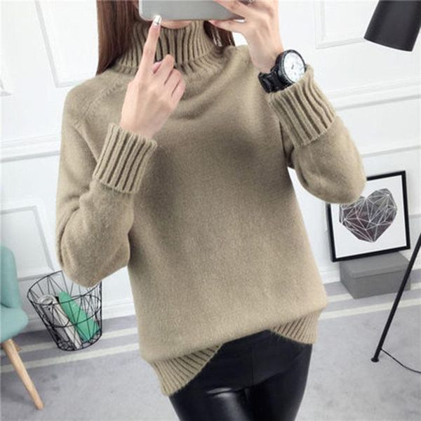 

women's sweaters 2021 autumn winter women knitted pullovers turtleneck long sleeve loose solid color slim elastic sweater, White;black