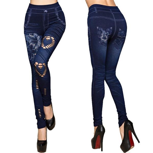 

women's leggings women jean skinny jeggings pants high waist female print ankle-length slim legging fitness plus size, Black