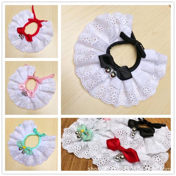 

dog apparel pet lace bib cat cotton handmade saliva towel with bell