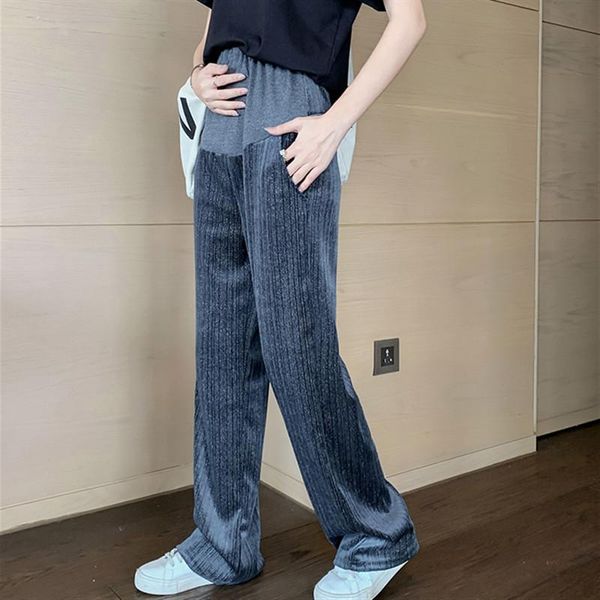 

poungdudu 2021 autumn maternity pants for pregnant women belly straight pleated trouser solid loose casual office lady all match bottoms, White