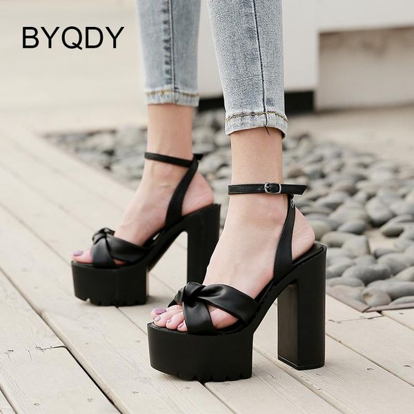 

women sandals 2021 punk classics patchwork solid peep toe platform chunky heel lady footwear for nightclub ankle buckle, Black
