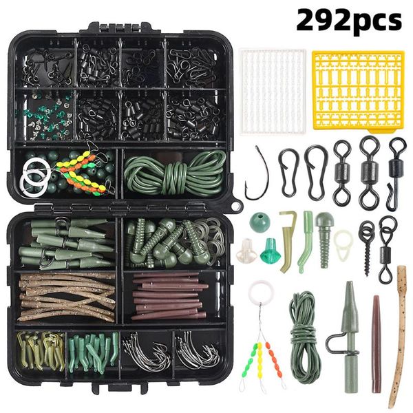 

fishing accessories 292pcs/box carp box package brass swivel ring rubber rigs sleeve lead clips swivels connector tool