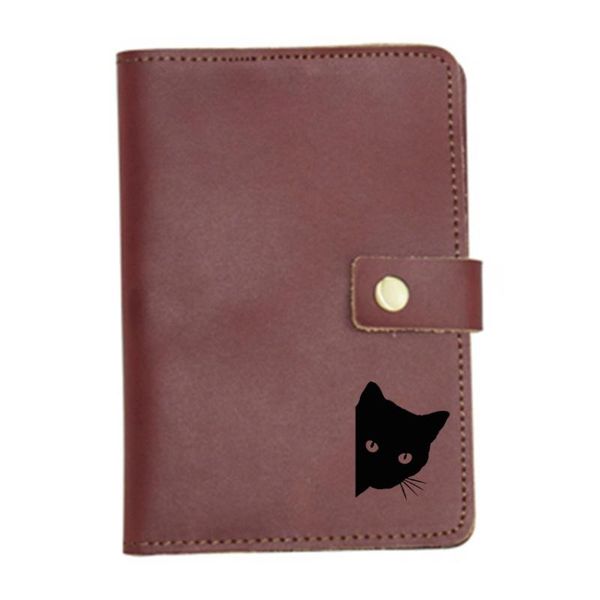 

card holders carton cat face passport cover multi travel wallet genuine leather hasp for women and men, Brown;gray