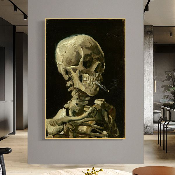 Cabeça de esqueleto de Van Gogh Reprodução Pintura a óleo sobre tela Pôsteres e gravuras Quadro de parede escandinavo para sala de estar
