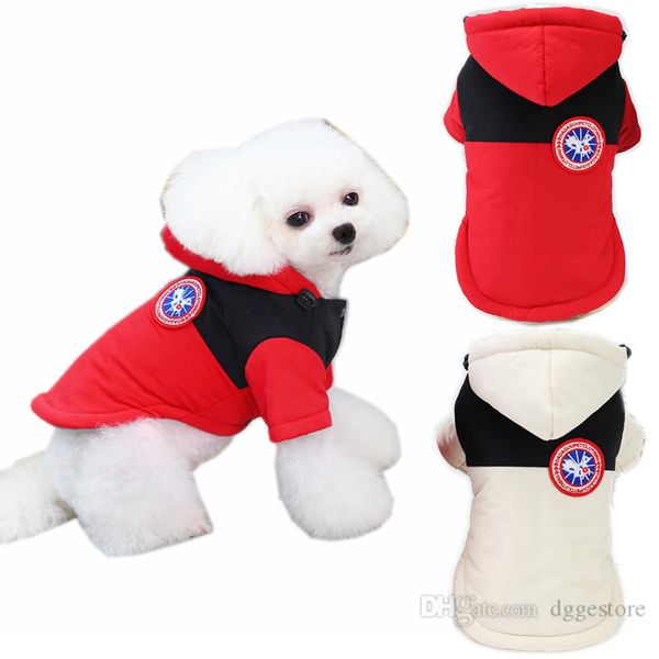 Abbigliamento per cani Cappotto caldo invernale per animali domestici Vestiti per cani Felpa con cappuccio Due gambe Abbigliamento in cotone Gilet Design abbinato Giacca per cani di taglia piccola e media Crema S A237