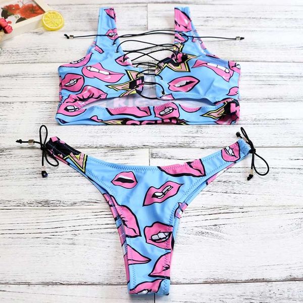 

swimwear women bikini set two pieces swimsuit bather 2021 african thong bikini lace up biquini bathing suit female 2792b