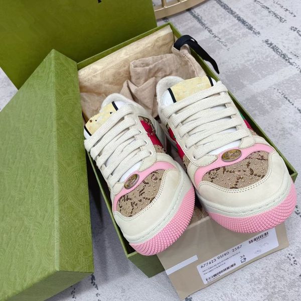 Sneaker Screener Beige Butter Dirty Leather Shoes running vintage Striscia Web rossa e verde Luxurys Designers Sneakers Suola in gomma bicolore Classic Casual Shoe0001