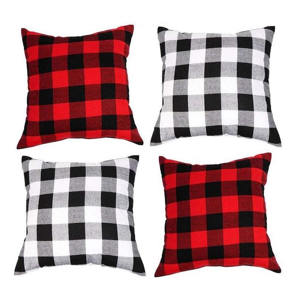 

pillow case 4 piece checkered flower plaid christmas cotton linen suitable for sofa, car, office, home decorat