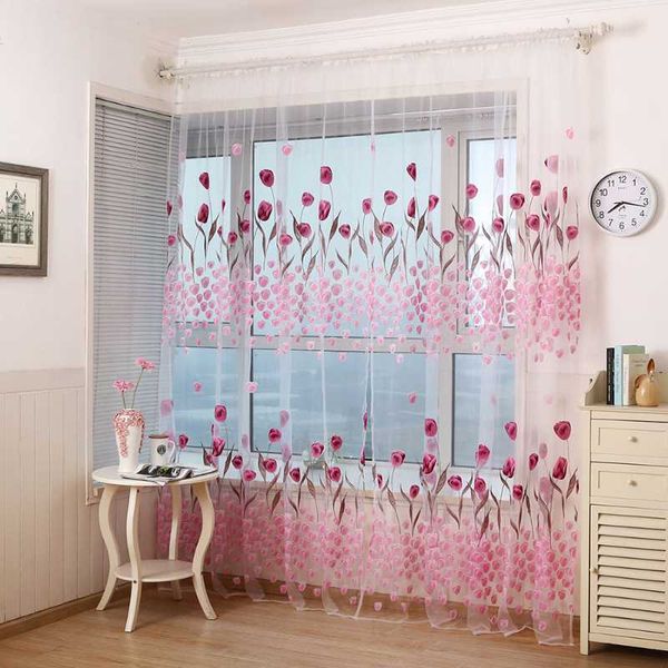 

flower printed window curtains tulle for bedroom curtain & drapes