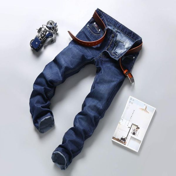 

men's jeans stylish simple straight leg business casual classic slim for spring and summer 2021 brand pants, Blue