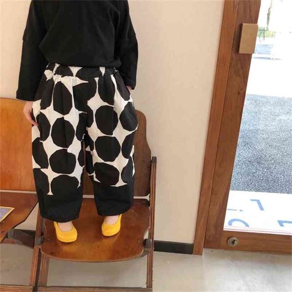 Mädchenmode im koreanischen Stil, großer Punkt, gespleißte Hose mit weitem Bein, Frühling, 2–7 Jahre, Kinder, Baumwolle, weiche, lockere Hose 210708