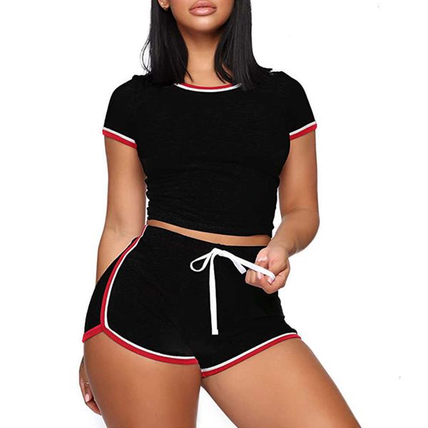 

casual dresses tracksuits color mosaic yoga short sleeve women sports pink leisure suit women's running fitness two piece set jogging c, Black;gray