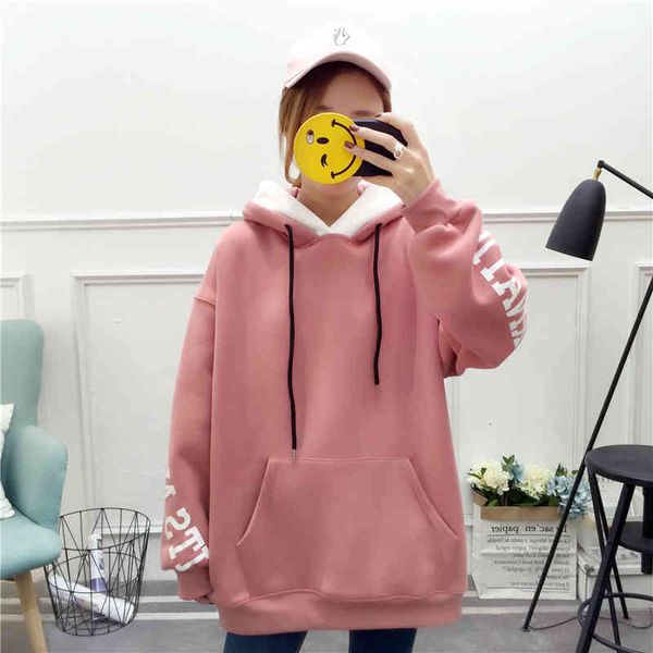 

women's hoodies & sweatshirts 2021 autumn winter casual ladies sweatshirt pink warm loose hoodie long-sleeved letter kangaroo pocket wo, Black