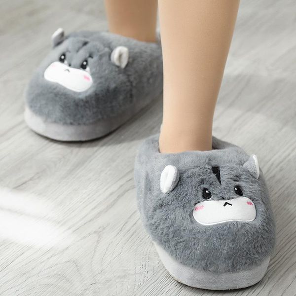 

slippers 2021 unisexcartoon home woman/men couples shoes indoor floor non-slip slides ladies winter keep warm cotton, Black