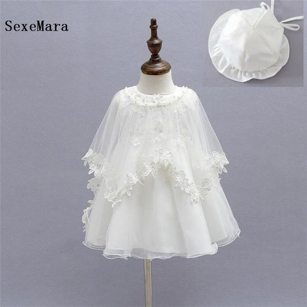 

white 3 pieces baby girl 1 year birthday dresses infant princess lace christening gown with cape toddler bebes baptism clothes girl's, Red;yellow