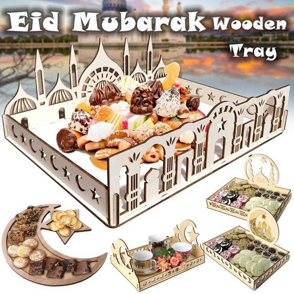 

kitchen storage & organization eid mubarak wooden trays ramadan karreem dessert plate wood food holder islam muslim party decoration