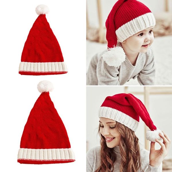 

caps & hats christmas warm mom baby bonnet hat children hairball solid color kids girl boy beanie parent-child, Yellow