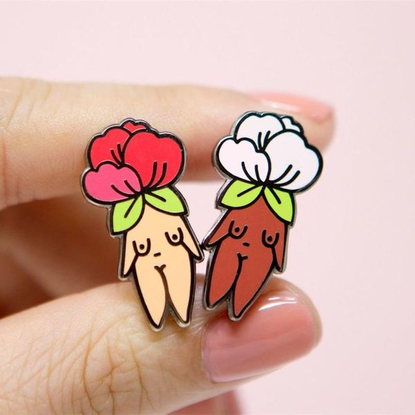 

pins, brooches feminist flower girl body feminism enamel brooch pins badge lapel alloy metal fashion jewelry accessories gifts, Gray