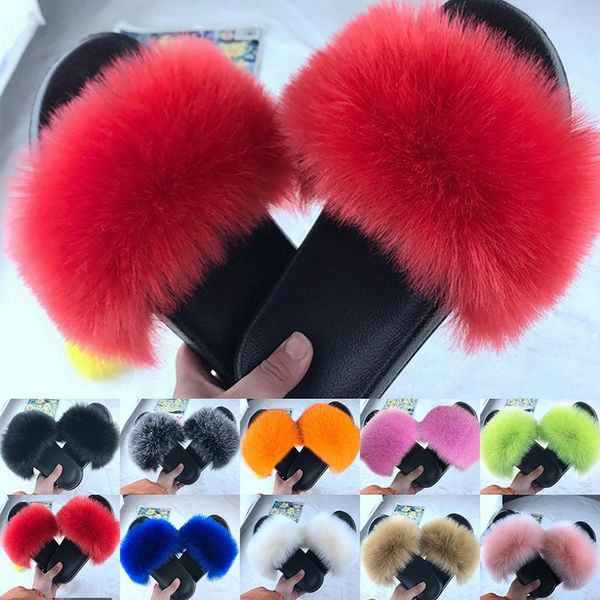

slippers woman slides women furry imitation fur sandals for female indoor shoes fluffy plush with slip on flip flops 2021, Black