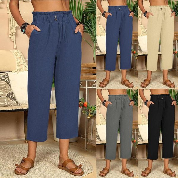 

plus size pants women straight summer soft ladies office trousers casual female slim elastic pantalones cropped, Black