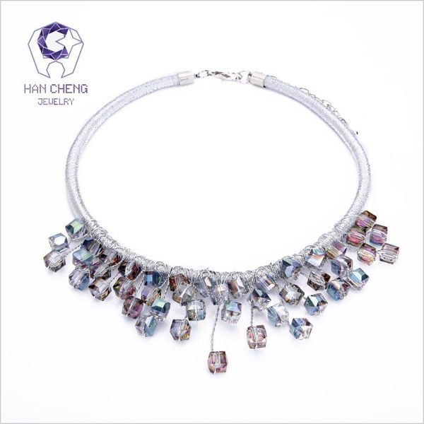 

chokers hancheng fashion luxury silver rope discolor gem created crystal choker necklace women necklaces statement collar jewelry bijoux, Golden;silver