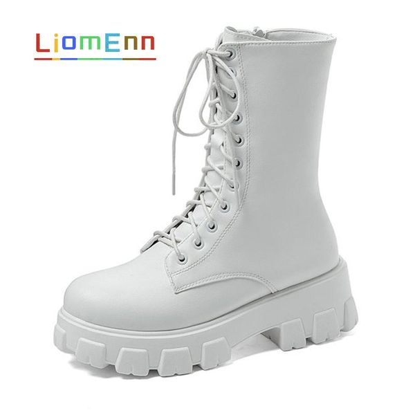 

boots punk high platform women goth black white 2021 designer pu leather lace up combat ankle big size 35-43