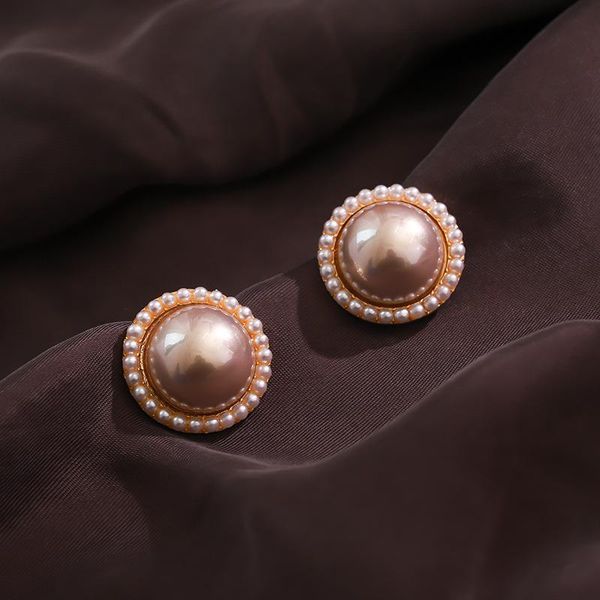 

stud jinwateryu european and american earrings women's vintage court hepburn style, elegant round pearl sweet, Golden;silver