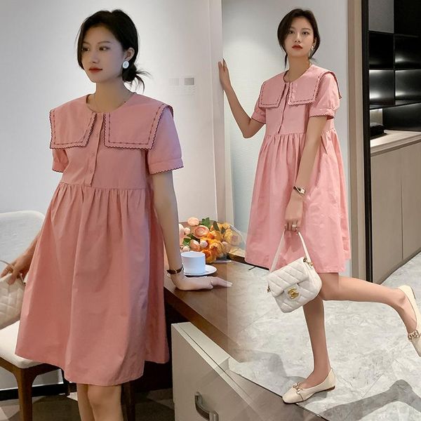 

maternity dresses 115# dress summer short sleeves embroidery pink loose stylish pregnant women mom, White