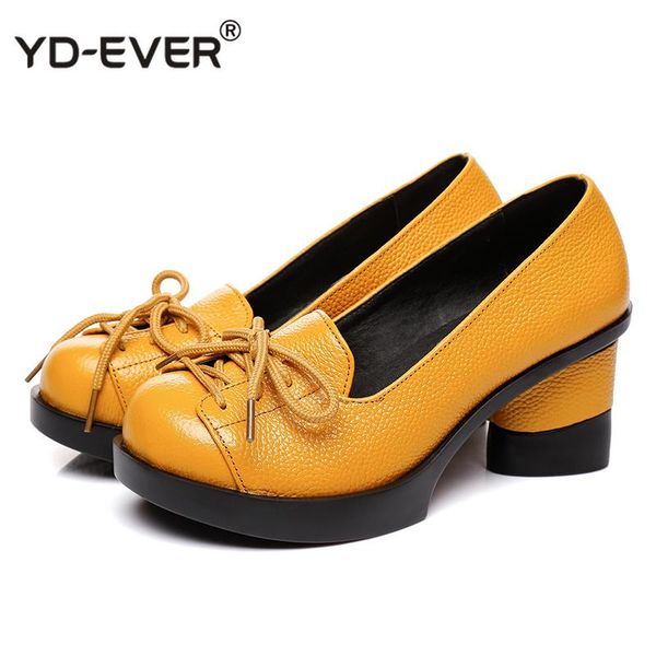 

dress shoes spring women pumps retro lady 6cm high heels slip on platform handmade genuine leather, Black