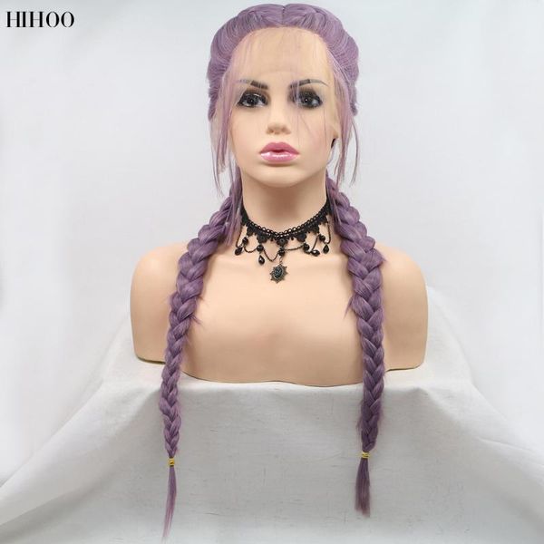 

synthetic wigs twist braided lace front for black women with baby hair middle parting heat resistant double box braid