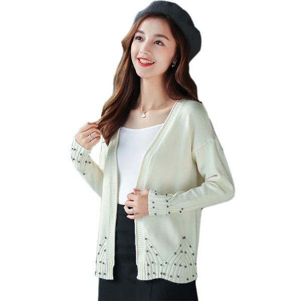 

autumn winter knitted jacket coat for women korean beading cardigan loose long-sleeved women's jackets, Black;brown