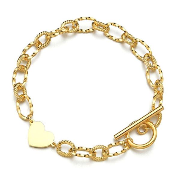 

link, chain 316l stainless steel simple printed bracelet women's all-match cold wind love pendant hand jewelry, Black