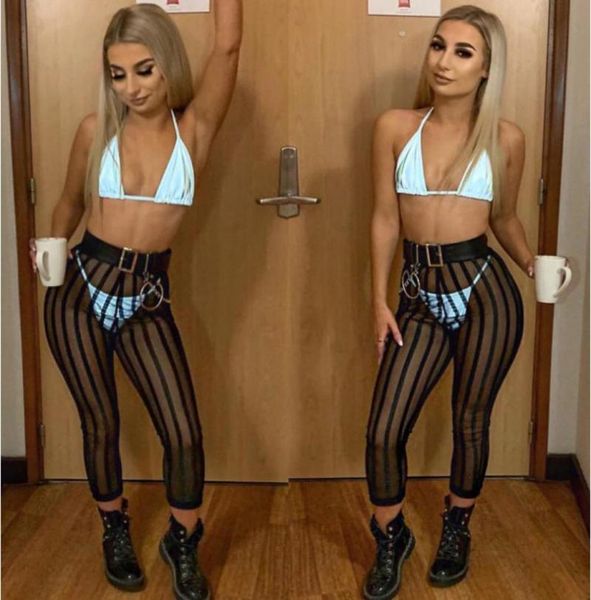 

women's leggings mesh see through pants women 2021 ladies high waist fitness breathable push up sheer casual leggins, Black