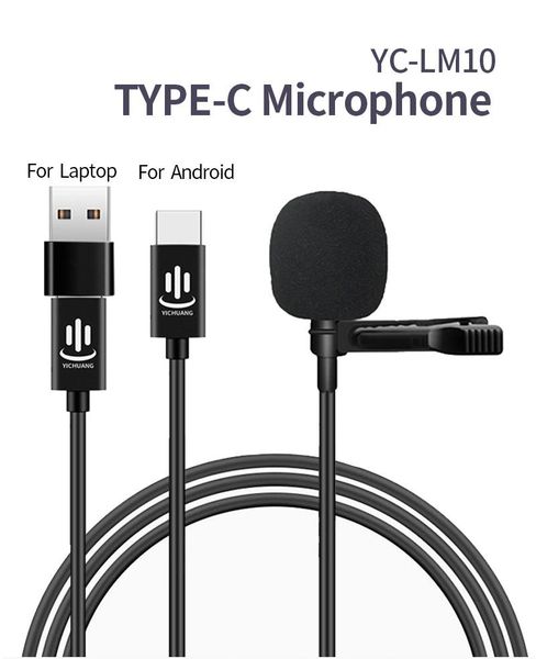

yc-lm10 type-c 1.5m/3m lavalier condenser microphone phone audio video recording for tablet huawei sumsang andriod microphones