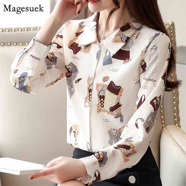 

autumn fashion long sleeve women and blouses turn-down collar chiffon blouse elegant cute print shirt 129 210512, White