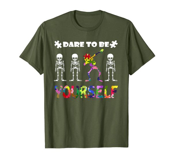 

sleketon dabbing autism awareness dare to be yourself tee, White;black