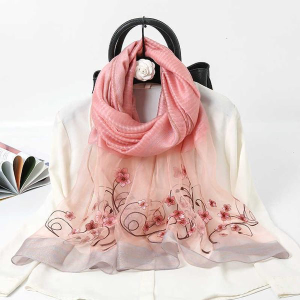 

blended female embroidered wool real scarf mulberry silk shawl, Blue;gray
