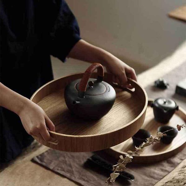 

kitchen storage & organization round serving bamboo wooden tray for dinner trays tea bar breakfast container handle