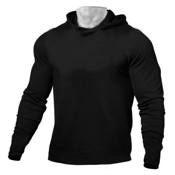 Marka Sonbahar Spor Giyim Erkek Kapşonlu T Gömlek Streetwear Vücut Geliştirme Uzun Kollu Tshirt Gym Tee Gömlek Tişörtü 210421