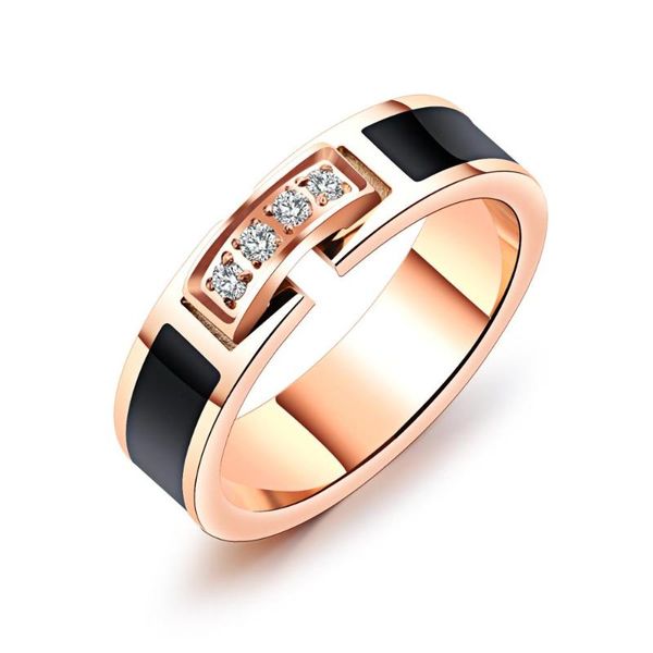 

wedding rings stainless steel women ring black rose gold color cubic zirconia female engagement jewelry, Slivery;golden