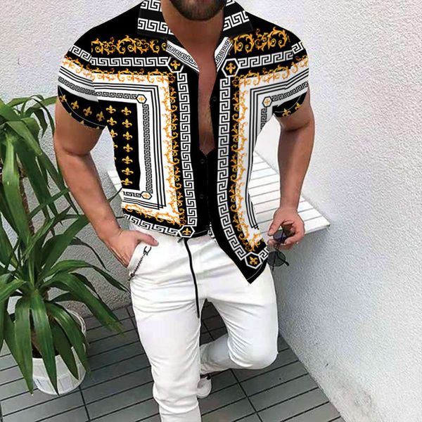 

dresses spring printed shirt quick drying casual for men, White;black