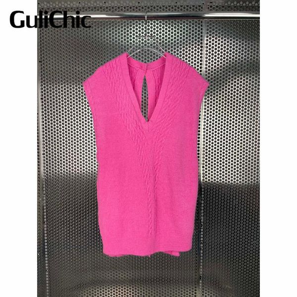 

women's tracksuits 9.29 gulichic women loose v-neck knitted vest waistcoat or comfortable solid color calf-length pants set, Gray