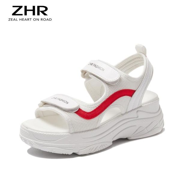 

dress shoes zhr 2021 summer sandals women casual hook loop ladies platform sandal womens 6cm open toe chunky flat with trendy, Black