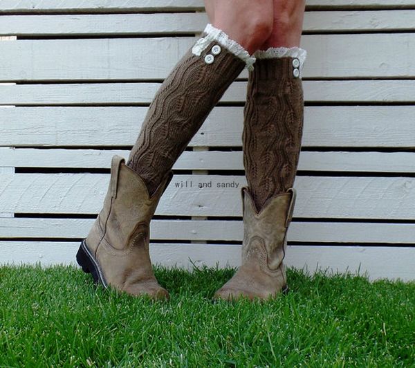 Вязаные ноги угрешители кружевное полое листовое колено с высоким ножом осень зимняя зимняя манжеты Топперы.