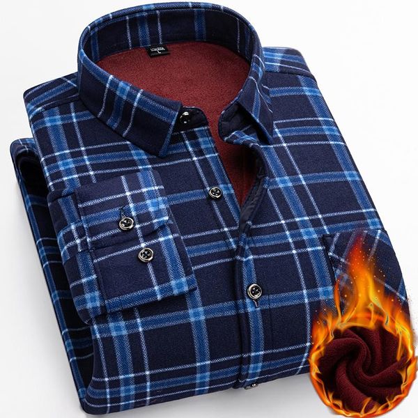 

men's casual shirts plus velvet padded warm shirt long sleeve plaid print s-4xl winter leisure chest pocket button clothing, White;black